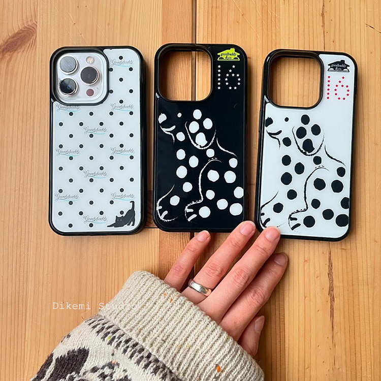 เกาหลี Ins บุคลิกภาพบทคัดย่อ Polka Dot Puppy Soft Black Edge สําหรับ Iphone16promax/15pro/13/12/11/14pro เคสโทรศัพท์