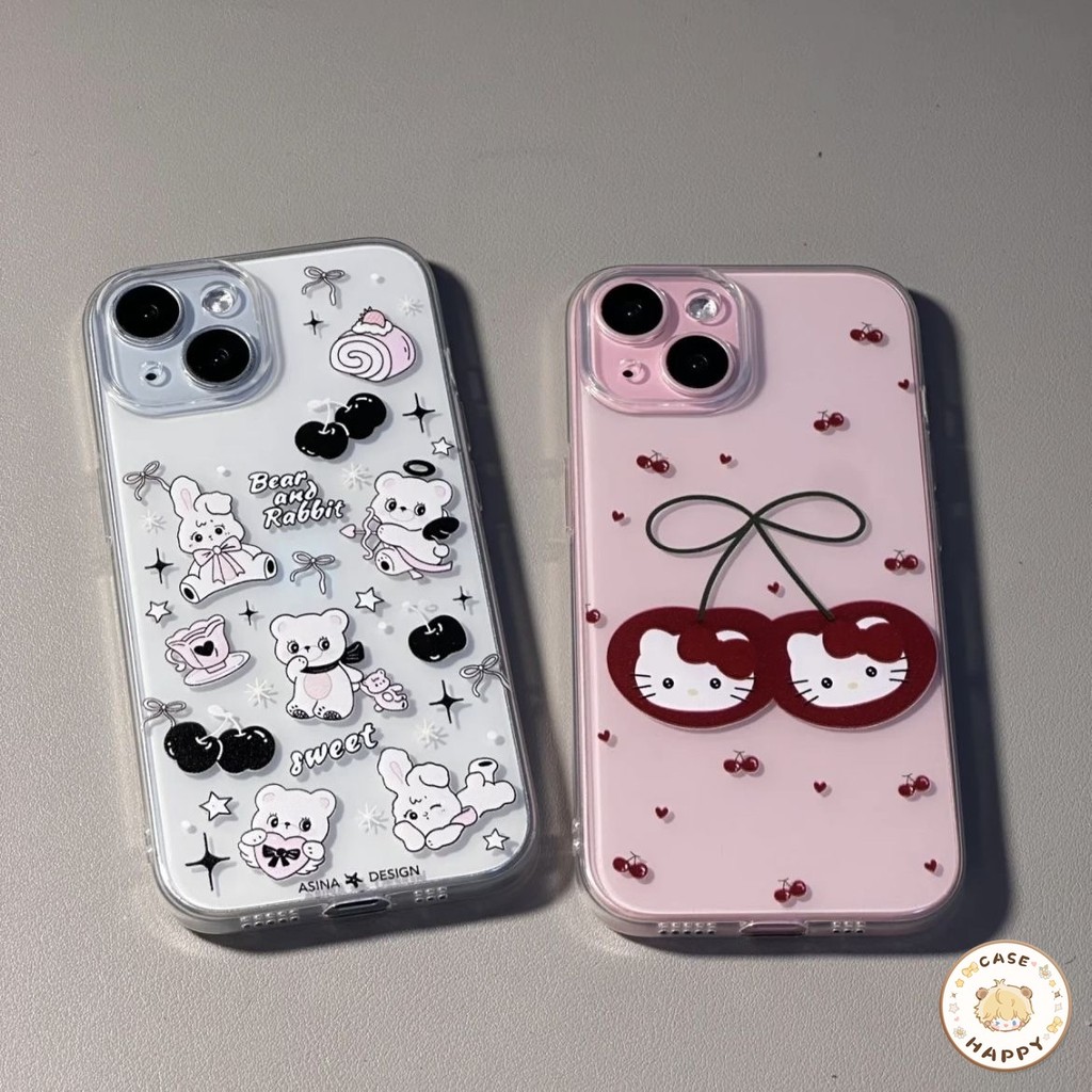 เคส Redmi 12 9 9A 10C 13C 10 12C 9T A1 9C NFC Note 12 11 9 13 10 8 Pro Max Poco X5 M3 หมีน่ารักสีแดงเชอร์รี่สวัสดีคิตตี้