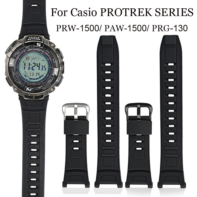 Tpu สายนาฬิกาซิลิโคนเรซิ่นนาฬิกาสําหรับ Casio นาฬิกาดิจิตอล Bacelet PROTREK PRW-1500 PAW-1500 PRG-130 กันน้ํายาง Watchband กีฬา WristBand นักเรียนข้อมือเข็มขัด
