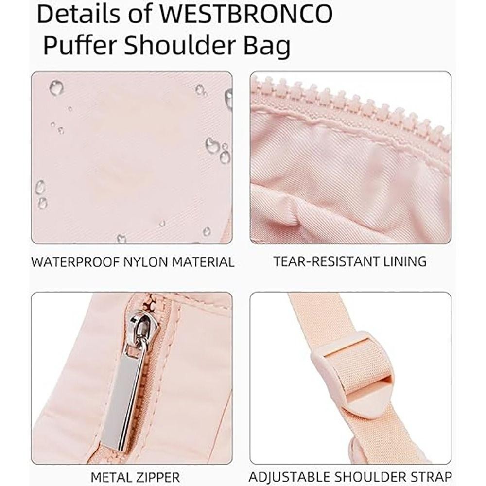 BEBETTKISS กระเป๋าใต้วงแขน, กันน้ําพร้อมกระเป๋าถือสายรัดปรับได้, Hot Puffy Quilted Nylon กระเป๋าสะพายผู้หญิงสาว