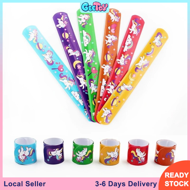 Geetoy 6PCS ธีมยูนิคอร์น Clap สายรัดข้อมือวงกลมของเล่นเด็ก 1st Birthday Party Festvial Celebration Supplies