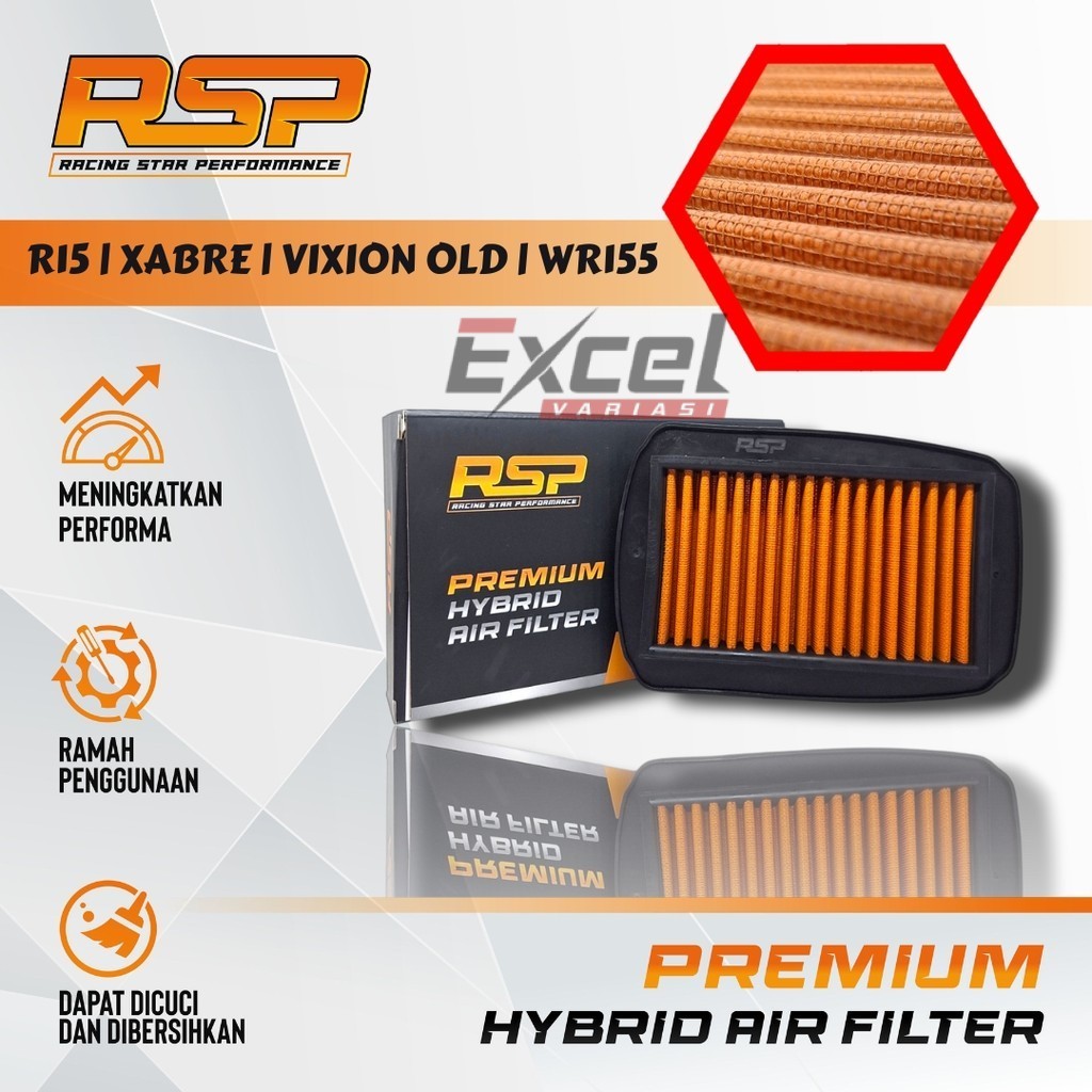 Rsp กรองอากาศไฮบริดระดับพรีเมียมสําหรับ Yamaha R15 V2 / Vixion Old V1 V2 / Xabre / WR155 รถจักรยานยน