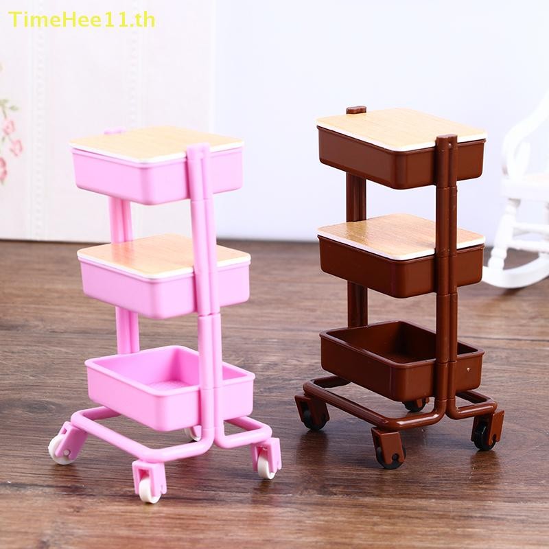 TimeHee 1:12 รถเข็นตุ๊กตารถเข็นรับประทานอาหารพร้อมชั้นวางเฟอร์นิเจอร์ตกแต่ง TH