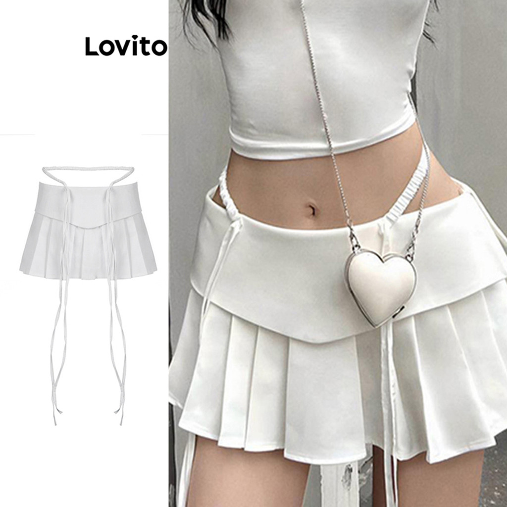 Lovito กระโปรงผู้หญิง สีพื้น สไตล์ลำลอง LNA71007