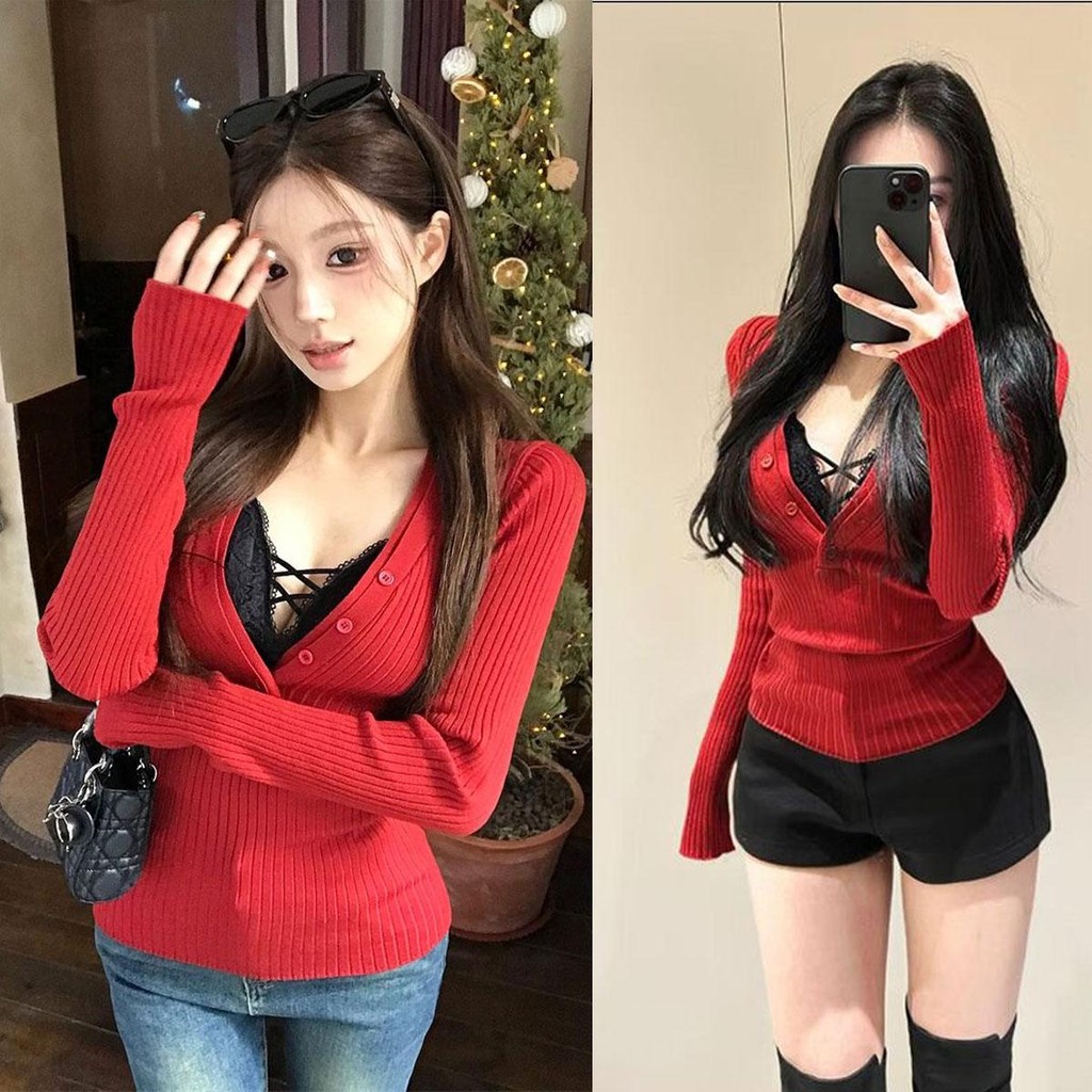 Dahong cardigan พร้อมส่ง แขนยาว สเวตเตอร์ คอวีกันหนาว ติดกระดุม สีพื้น สไตล์ใหม่ เสื้อแฟชั่น สไตล์เกาหลี น่ารั Y019