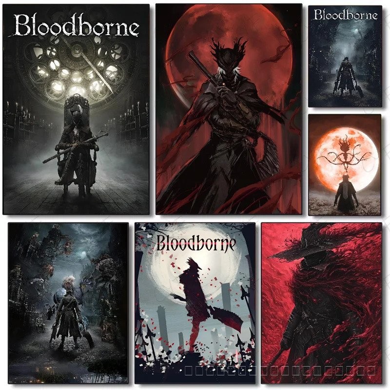 Dark Hunter B-Bloodborne เกมโปสเตอร์ HD Art Wall Sticky กันน้ําห้องนั่งเล่นห้องนอนบาร์ตกแต่งความงาม