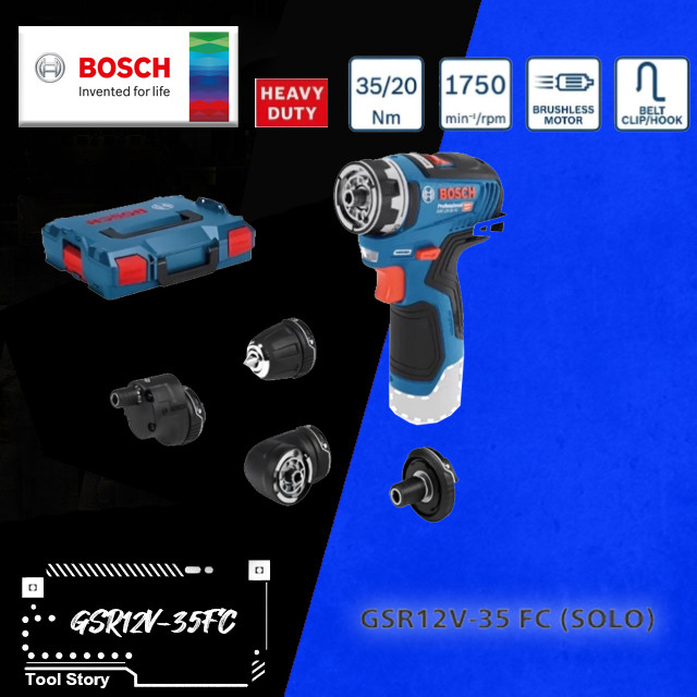 Bosch รุ่น GSR 12 V-35 FC + L สว่านไขควง 12 V Brushless motor 35 Nm  หัวถอดเปลี่ยนได้ (เครื่องเปล่า)