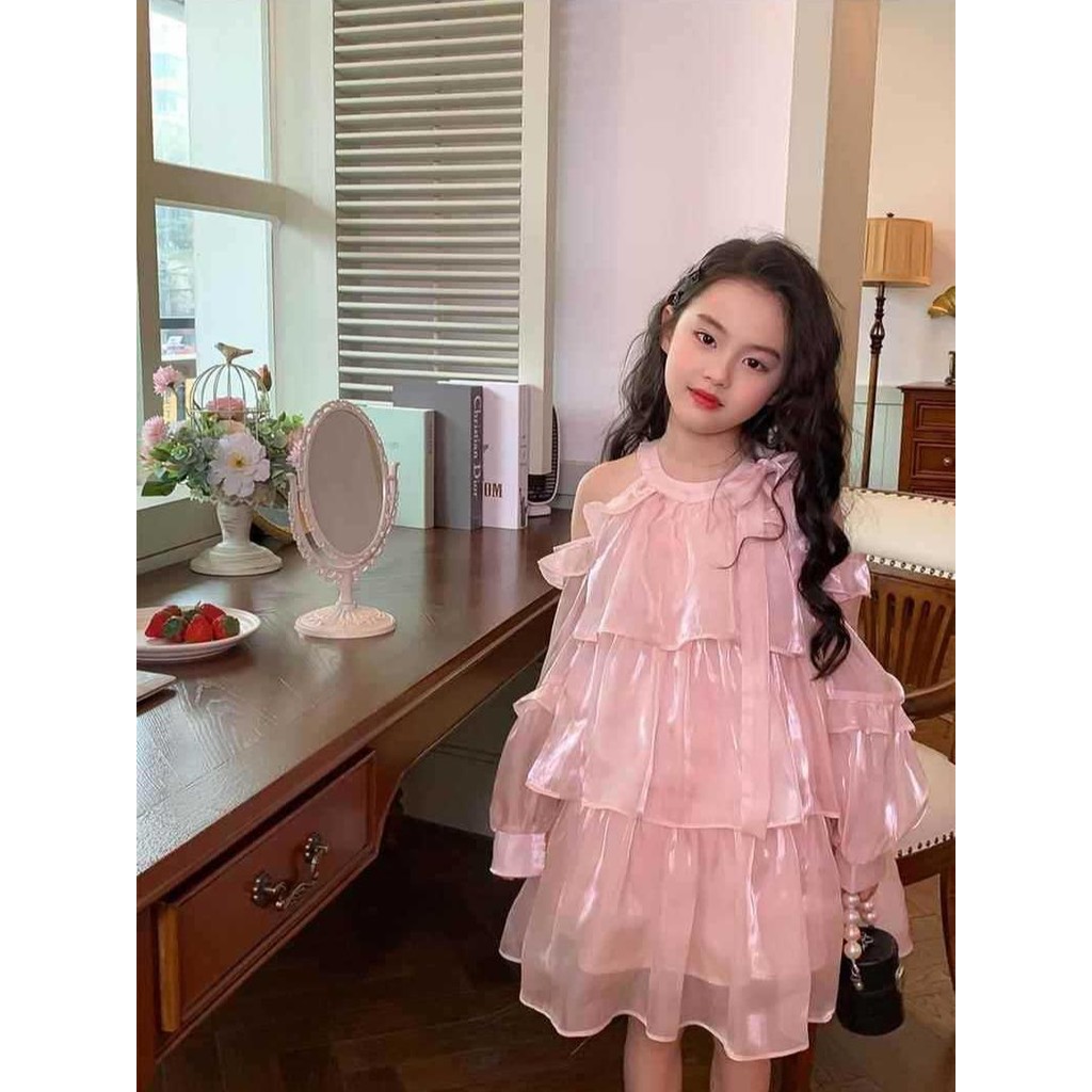 พร้อมส่งจากไทยค้ะ ชุดเดรสสีชมพูเด็กผู้หญิง งานโชว์เปิดไหล่ น่ารัก สวยมาก รหัส BK5262