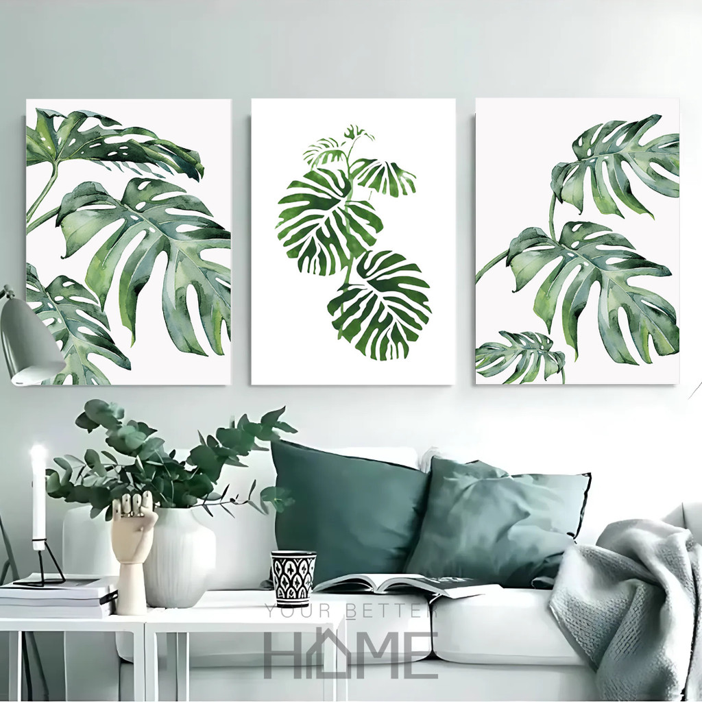 (พร้อมส่ง) รูปภาพ พร้อมโครงไม้ ตกแต่งผนังห้อง ภาพแขวงผนัง ภาพวาด สไตล์โบทานิค มอนสเตร่า เข้ากับทุกสไตล์การตกแต่ง