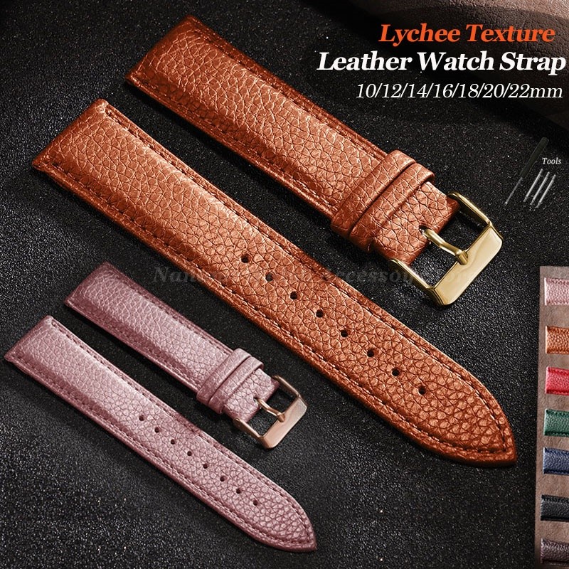 10-22มิลลิเมตรลิ้นจี่เนื้อสายนาฬิกาหนังแท้10/12/14/16/18/20/22มิลลิเมตรที่มีสีสันนุ่มหนังกันน้ําสากลสายนาฬิกาข้อมือผู้หญิงผู้ชายเปลี่ยนสร้อยข้อมื