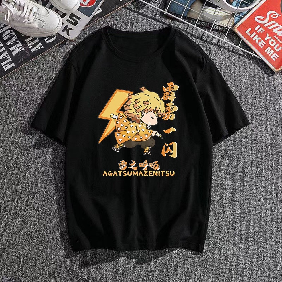 เสื้อยืดพิมพ์ลาย AGATSUMA ZENITSU สไตล์อนิเมะ ผ้าฝ้ายแท้ระบายอากาศ เหมาะสำหรับแฟนคลับ ZENITSU