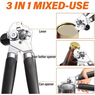 3 in 1 Stainless Steel Tin Opener Cordless Tin Opener with Lids Off Jar Opener and Bottle Opener