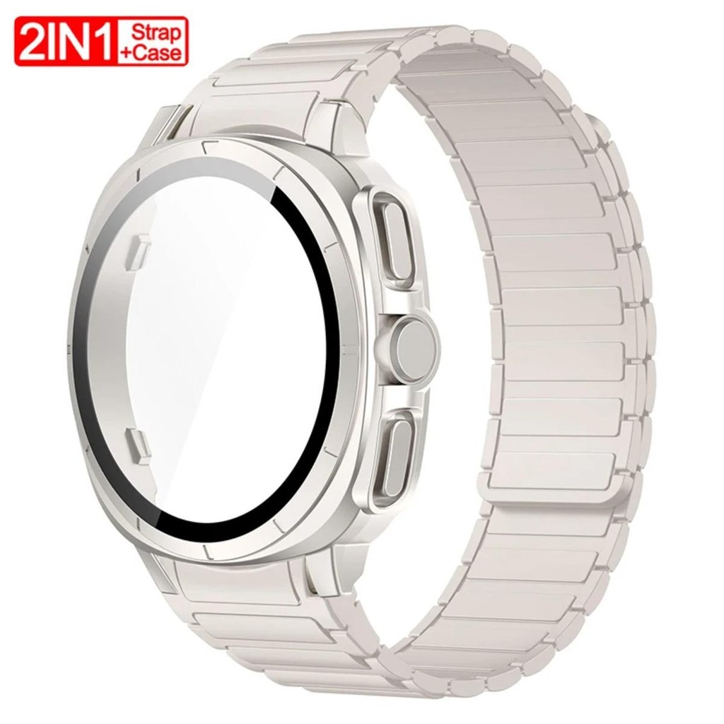 Case + Strap สําหรับ Samsung Galaxy Watch 7 40 มม.44 มม.ไม่มีช่องว่างซิลิโคน Magnetic Band PC กระจกนิรภัยอัพเกรด Galaxy Ultra 47 มม.