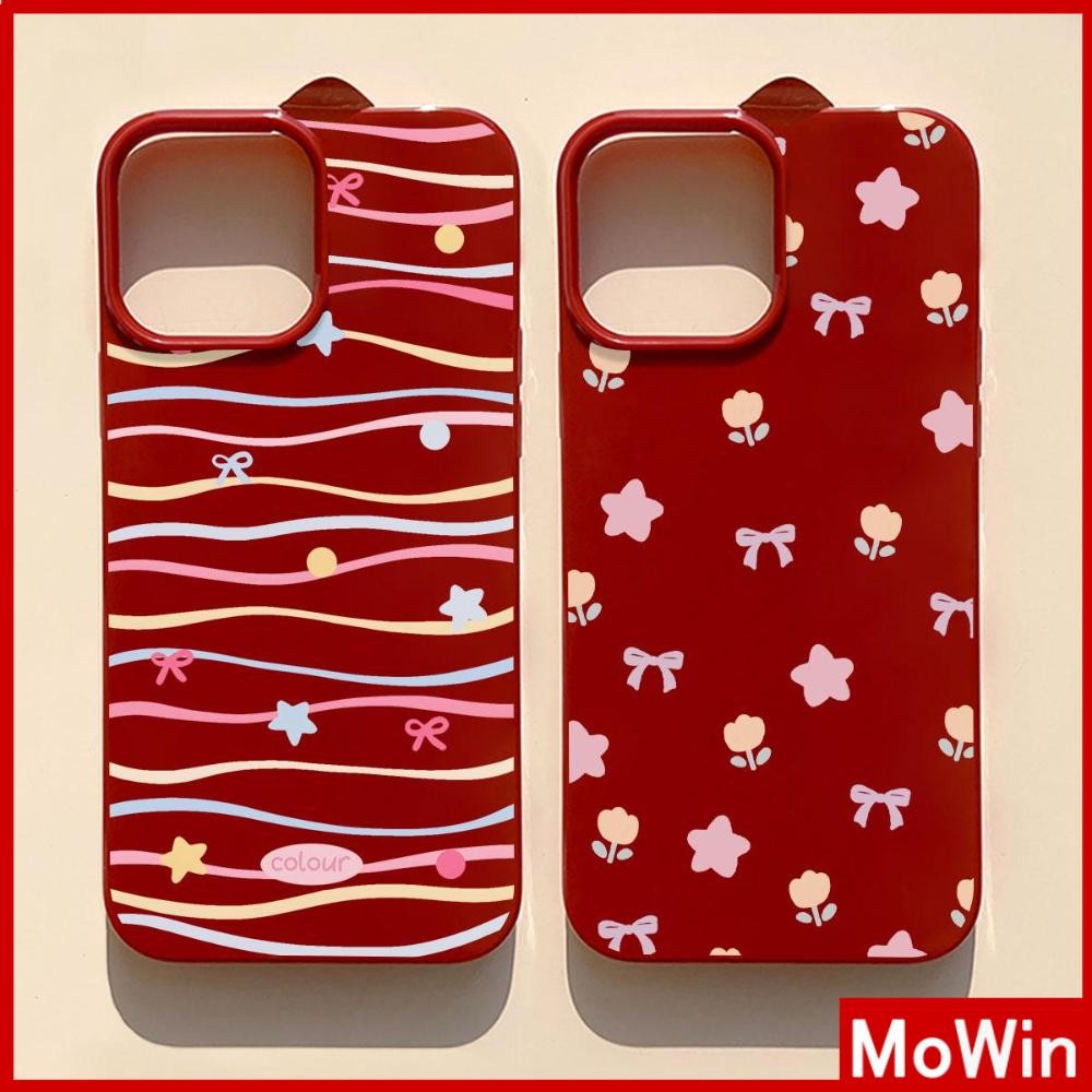 Mowin - เคส iPhone 16 Pro max สีแดง เคส TPU นิ่มเงา กันกระแทก ป้องกันกล้อง ทิวลิปและโบว์ Compatible With iPhone15 14 13 12Pro Max 11 XR XS Max 7 8Plus