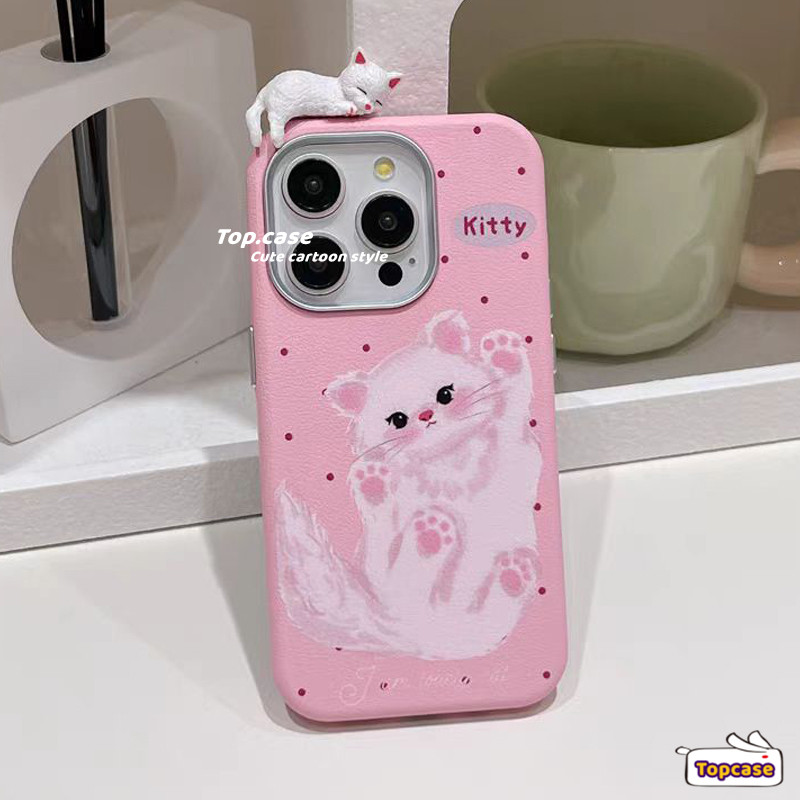 สําหรับ OPPO A3X A60 A79 A38 A18 A95 A94 A93 A92 A78 A76 A17 A16 A15 A31 A53 2020 3D Lucky Cat Bow ธรรมดารูปแบบหนังชุบเลนส์กรอบเคสโทรศัพท์ปกอ่อน - รูปที่ 5
