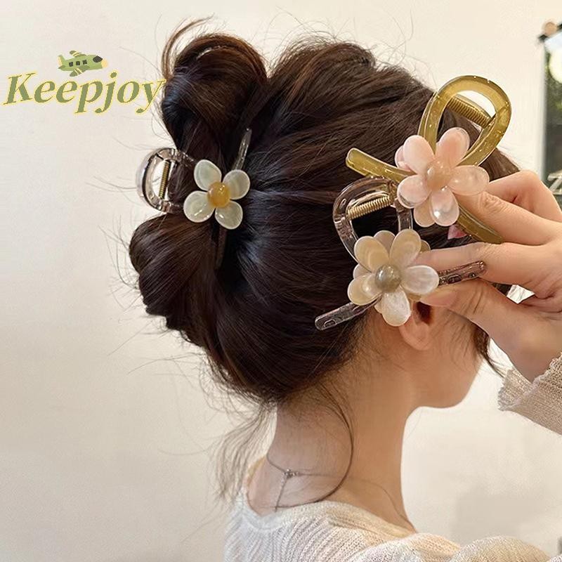 [Keepjoy] สไตล์เกาหลีดอกไม้หวานผม Claw Simple Back Head Cross Hairpin แฟชั่น Bun จัดแต่งทรงผมเครื่องมือคลิปฉลามผู้หญิงอุปกรณ์เสริมผม [ใหม่]