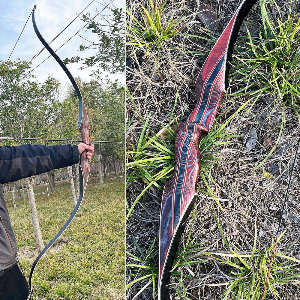 64 '' โบว์ Recurve แบบดั้งเดิม Longbow 30-60lbs Horseback ล่าสัตว์ยิงธนูหนึ่งชิ้น