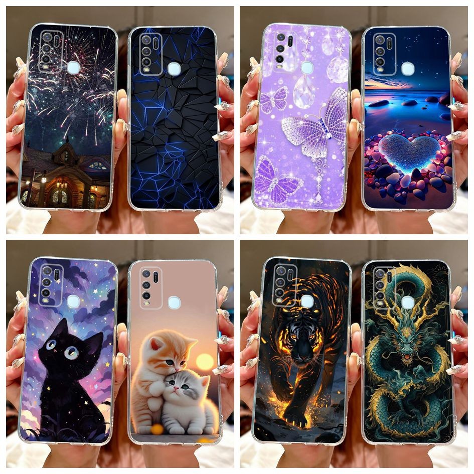 สําหรับvivo Y30 1938 ปลอกY50 1935 เคสโทรศัพท์น่ารักการ์ตูนTiger DragonกันชนซิลิโคนสําหรับVivoY30 Y 30iปกหลัง