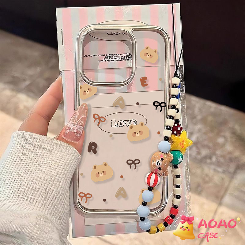 การ์ตูนน่ารักหมีสร้อยข้อมือโปร่งใส เคสiPhone 16 13 11 15 14 12 Pro Max 7Plus 8Plus XR 16 7 8 15 14 Plus X XS MAX SE 2020