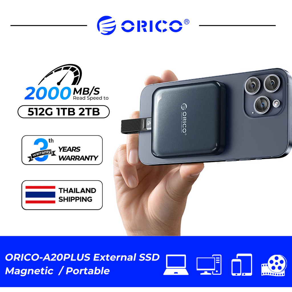 ORICO 1TB Magnetic External SSD 2000MB/s 4K ProRes HDR บันทึกและจัดเก็บข้อมูล รองรับโทรศัพท์มือถือ (A20PLUS)