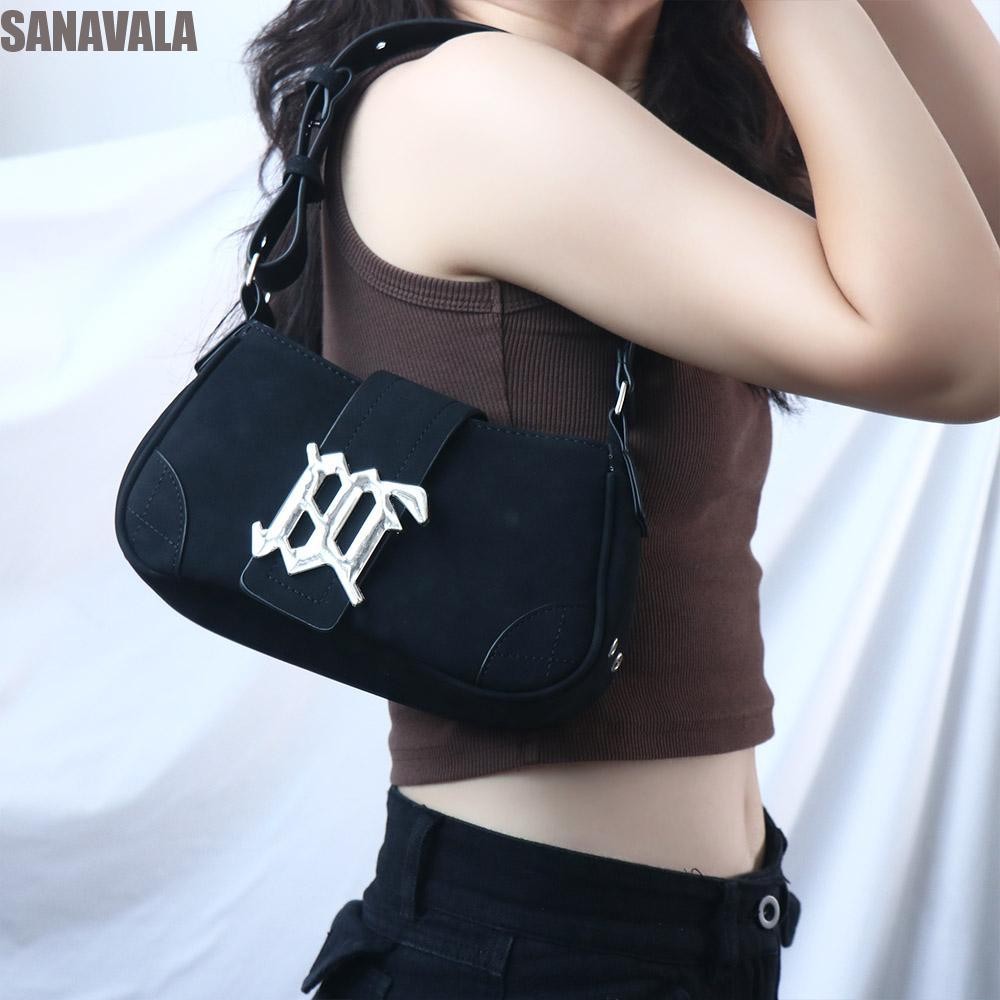 Sanavala กระเป๋าสะพายไหล่ กระเป๋าหนัง ลายตัวอักษร ดวงจันทร์ จุของได้เยอะ แนวสตรีท สําหรับผู้หญิง101