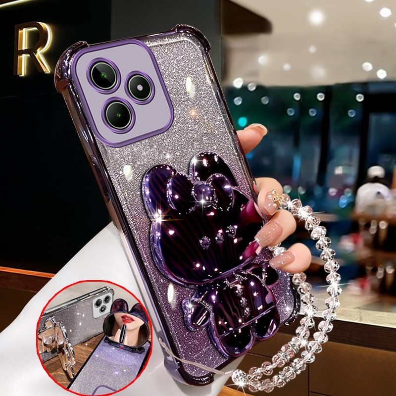 เคสสําหรับrealme C53 5g c51 realme note 50 5Gประกายสีชมพูเคสโทรศัพท์กันกระแทกกระต่ายกระจกแต่งหน้าพร้อมที่วางซิลิโคนTPU Soft case XXXDA