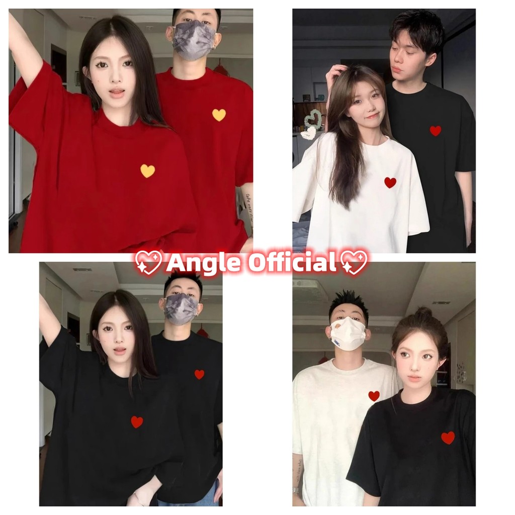 (จัดส่งตลอด 24 ชั่วโมง）Angle Official ชุดคู่เสื้อยืดแขนสั้น 2025 ปีใหม่ชุดงูผู้หญิงเสื้อผ้าสีแดง Love Print#1 – โปรปัง