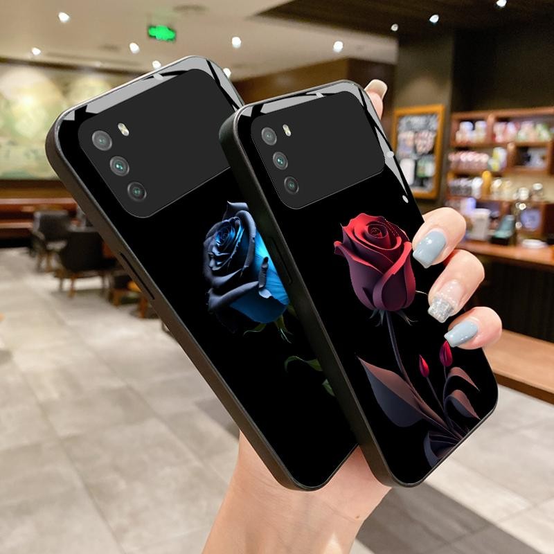 เหมาะสำหรับ POCO M3 C3 C31 M2 Pro กรณีโทรศัพท์มือถือป้องกันรอยขีดข่วน Simple Red Roses Roses Purple 