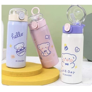350/500Ml น่ารัก Straw Thermos ขวดน้ำสำหรับเด็กผู้หญิงแบบพกพากีฬาขวด Tumbler ขวดน้ำสแตนเลส