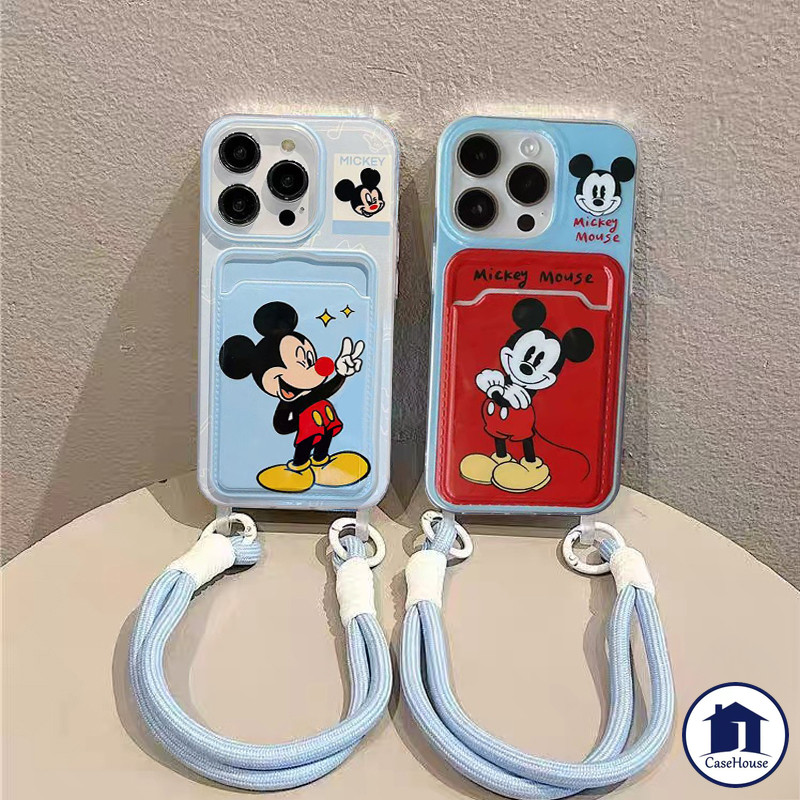 เคสโทรศัพท์มือถือ แบบนิ่ม ลายการ์ตูนมิกกี้ เมาส์ มีสายคล้อง สําหรับ Apple Iphone 13 14 14promax 12 11 xs