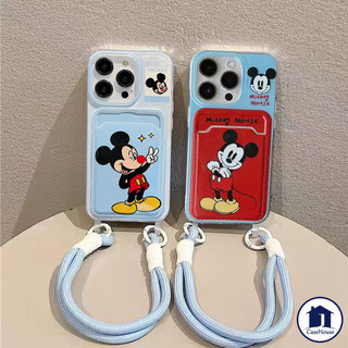 เคสแบบนุ่มสายคล้องบัตรลายการ์ตูนมิกกี้เมาส์ เข้ากันได้กับ IPhone 11 13 15 16 14 12 Pro Max XR 14 Pro 7 8 Plus XS Max X