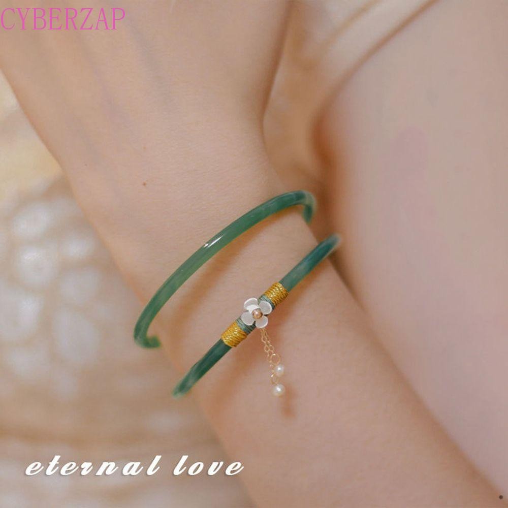 Cyberzap Hetian สร้อยข้อมือหยก Elegant Creative ดอกไม้สไตล์แห่งชาติของขวัญเพื่อน Minimalism เครื่องประดับสไตล์จีน