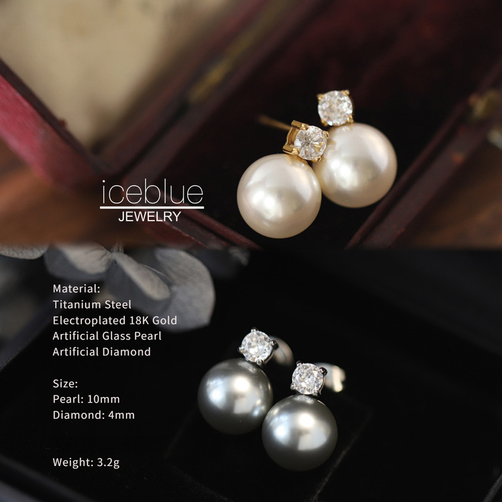 ICEBLUE สีขาวสีเทา Pearl Zircon Dangle ต่างหู 316L สแตนเลสไทเทเนียมเหล็ก 18K Gold Plated Hypoallergenic กันน้ํา Non Tarnish Statement ที่ละเอียดอ่อนแฟชั่นต่างหูผู้หญิงE37 ราคา ถูกที่สุด ดีลบีเคเค แกลเลอรีภาพที่ 5
