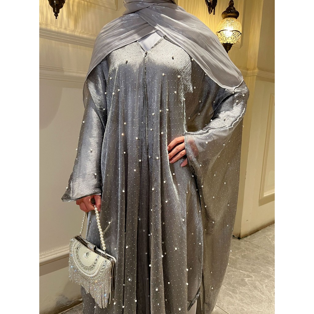 Pearl Starry Sky Elegant Abaya พร้อมชุดมุสลิมด้านในชุด Robe