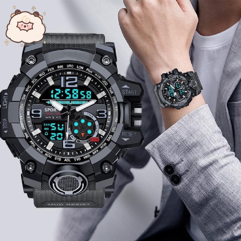 จอแสดงผล, อนาล็อก, นาฬิกาผู้ชาย,ที่เหมาะสม, กันน้ํา, นาฬิกาดิจิตอล, มัลติฟังก์ชั่น ,คู่,ปุ่มเปิด,สําหรับกีฬา