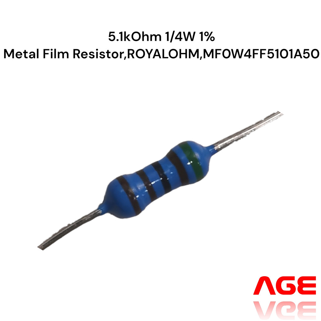5.1kOhm 1/4W 1% Metal Film Resistor,ROYALOHM,MF0W4FF5101A50
