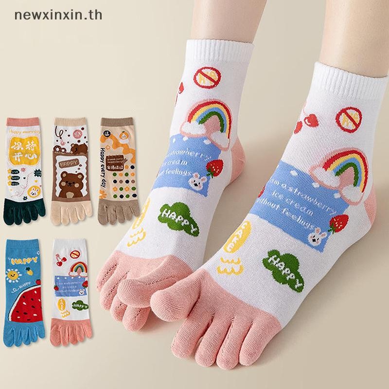 ถุงเท้านิ้วเท้าผ้าฝ้ายญี่ปุ่นลายการ์ตูนน่ารัก ระบายอากาศ สําหรับผู้หญิง ฤดูใบไม้ร่วง/ฤดูหนาว