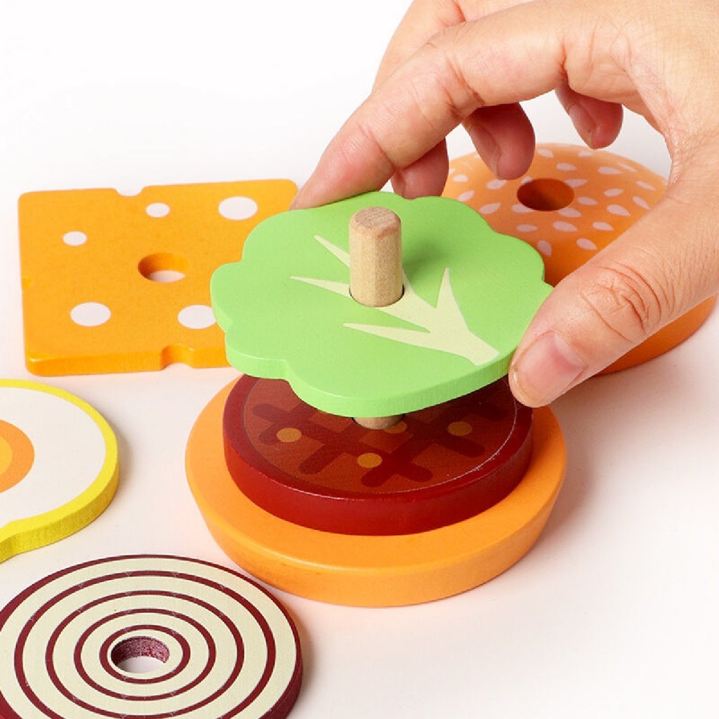 ของเล่นแฮมเบอร์เกอร์ไม้ ชุดของเล่นทำอาหารแซนด์วิช DIY เสริมพัฒนาการเด็กMontessori ราคา ถูกที่สุด ดีลบีเคเค แกลเลอรีภาพที่ 7