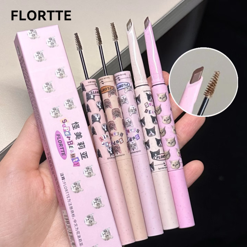 FLORTTE ดินสอเขียนคิ้ว ดินสอเขียนคิ้วสองหัว ครีมย้อมคิ้ว กันน้ำ และเจลเขียนคิ้วสองในหนึ่งเดียว