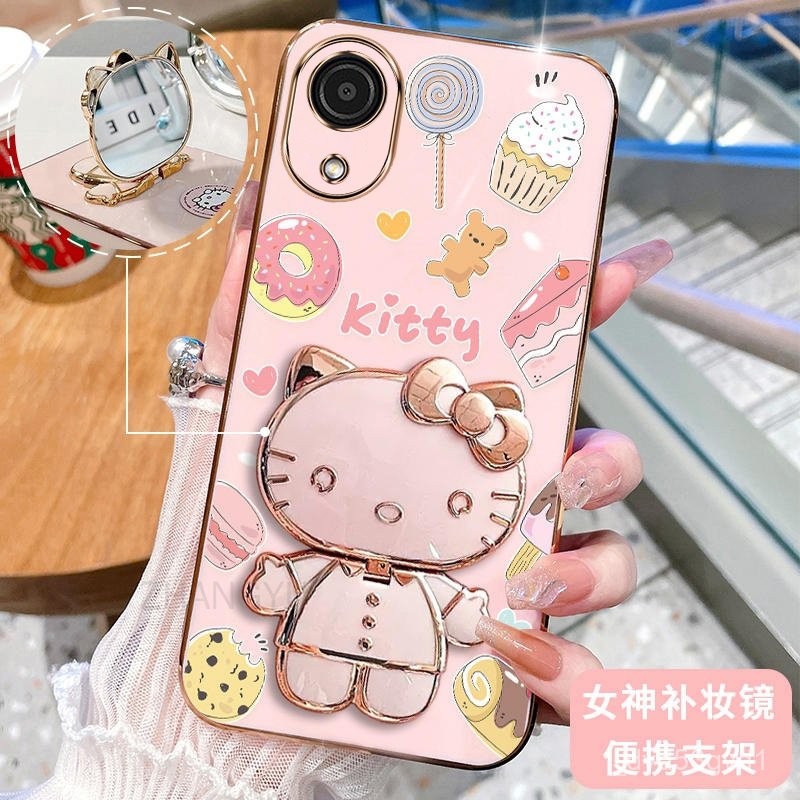Casing OPPO A17K phone case silicone shockproof Cover new design Hello Kitty Cat with Makeup Mirror 