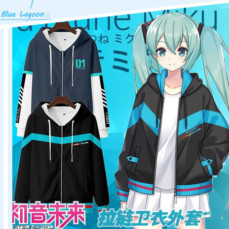 Hatsune Miku Kawaii ตัวละครอะนิเมะฤดูหนาวปริมณฑล Hooded Sweatshirt 3D พิมพ์ซิป hoodies