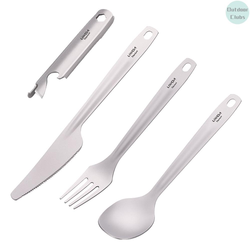 LIXADA [คลับกลางแจ้ง] ชุดเครื่องใช้บนโต๊ะอาหาร 4-in-1 ไทเทเนียม ช้อนส้อมน้ำหนักเบาทัดส้อม พร้อมที่เก็บและเปิดขวด