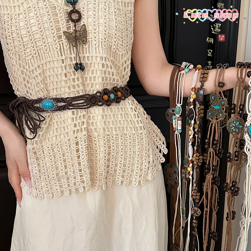 เข็มขัดถัก   วินเทจ ลูกปัด สไตล์โบฮีเมียน  แข็งแรง   Fashion Accessories   ปรับความยาวได้ มีหลายสไตล์ให้เลือก