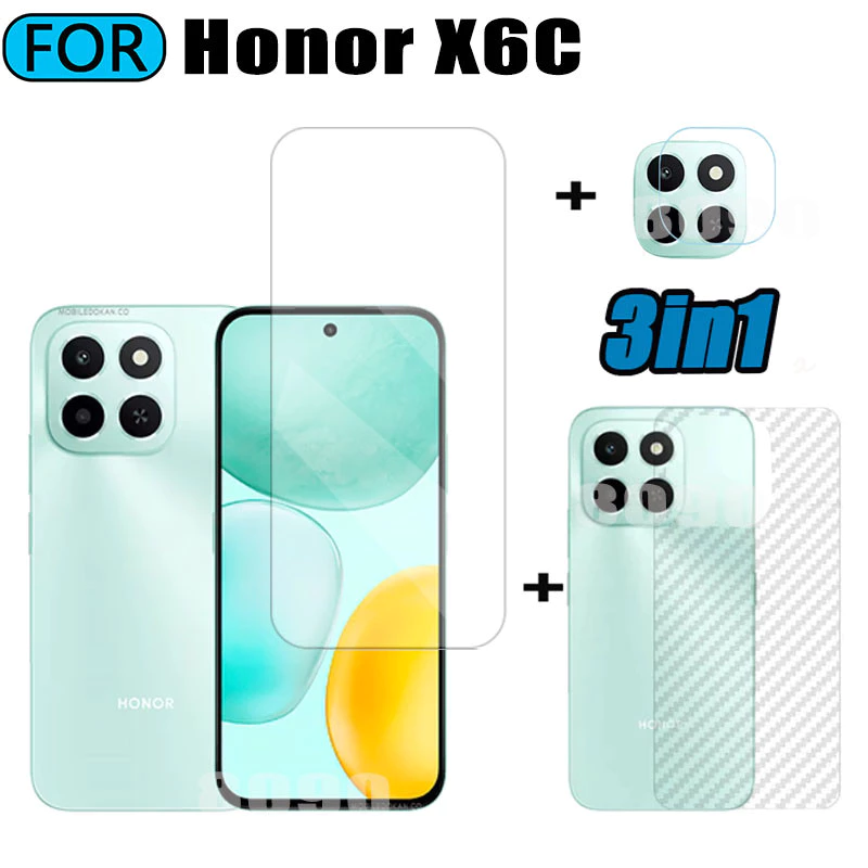 Honor X6C กระจกนิรภัย 3 ใน 1 ป้องกันหน้าจอสําหรับ Honor X 6C X6 C กระจกนิรภัยพร้อมเลนส์กล้องกระจก Protector