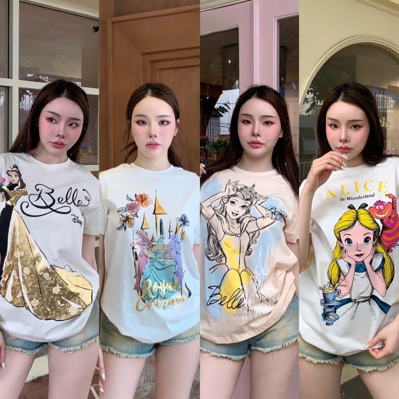 (จัดส่งตลอด 24 ชั่วโมง）Angle Official Princess T-Shirt  วาเลน สกรีนลาย เจ้าหญิงเบลล์ อลิช มีหลายแบบค่ะ ลายน่ารักมากๆ