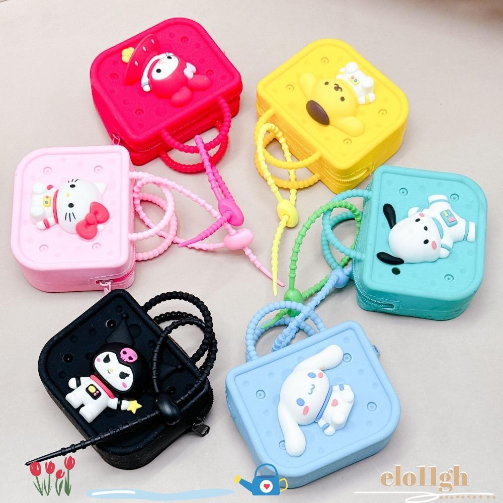 Elo11 กระเป๋าเก็บของ, กระเป๋าใส่เหรียญซิลิโคน Sanrio, พร้อมกระเป๋าใส่เหรียญพวงกุญแจสายเคเบิลข้อมูลหูฟังออแกไนเซอร์