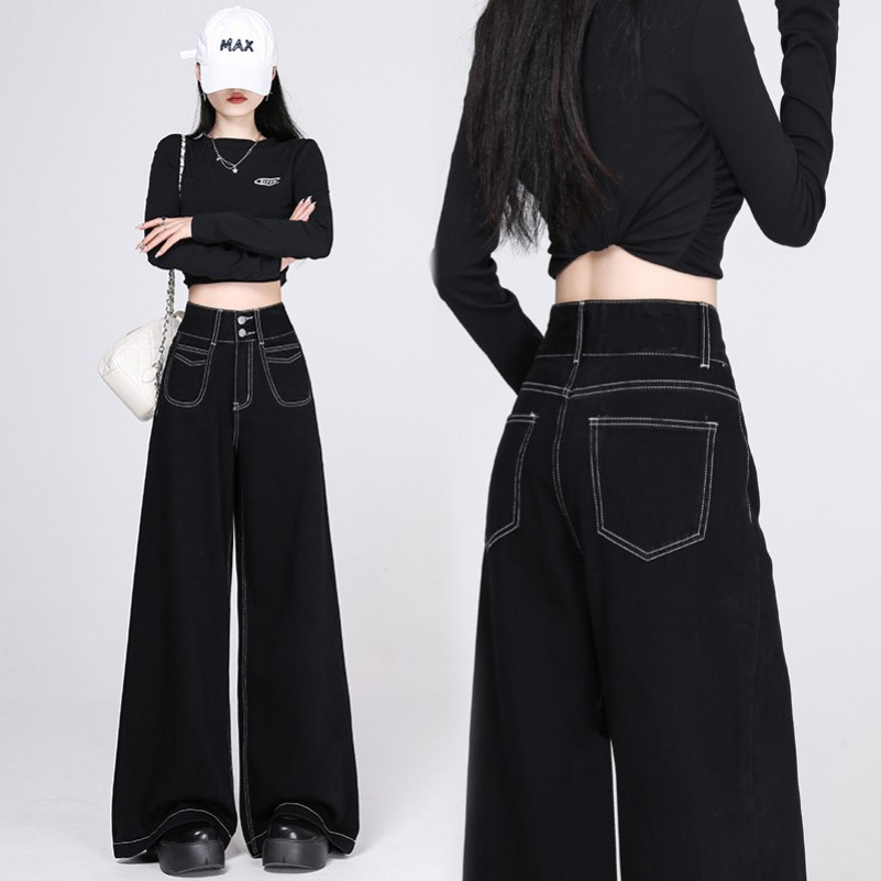 Rommers S-7XL กางเกงยีนส์ เอวสูง สไตล์เกาหลี แนววินเทจ   สวยๆเก๋ๆ