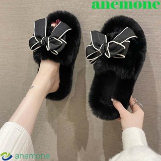 อันเดโมน โบว์ฤดูหนาวปุยรองเท้าแตะ,รองเท้าแตะบ้านสไตล์เกาหลีน…