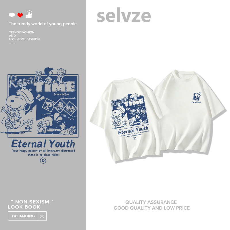 SELVZE（จัดส่งตลอด 24 ชั่วโมง） Printed T-shirt，เสื้อยืดพิมพ์ลายหน้าจอหลังการ์ตูนสุดเท่ P001534