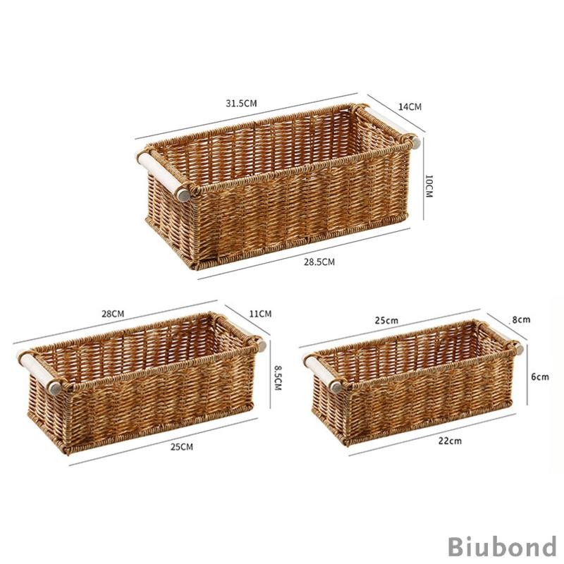 [Biubond] ตะกร้าหวายเลียนแบบพร้อมที่จับตะกร้าทอสําหรับจัดระเบียบสําหรับห้องนอนโต๊ะกาแฟตกแต่งแสดงบาร์